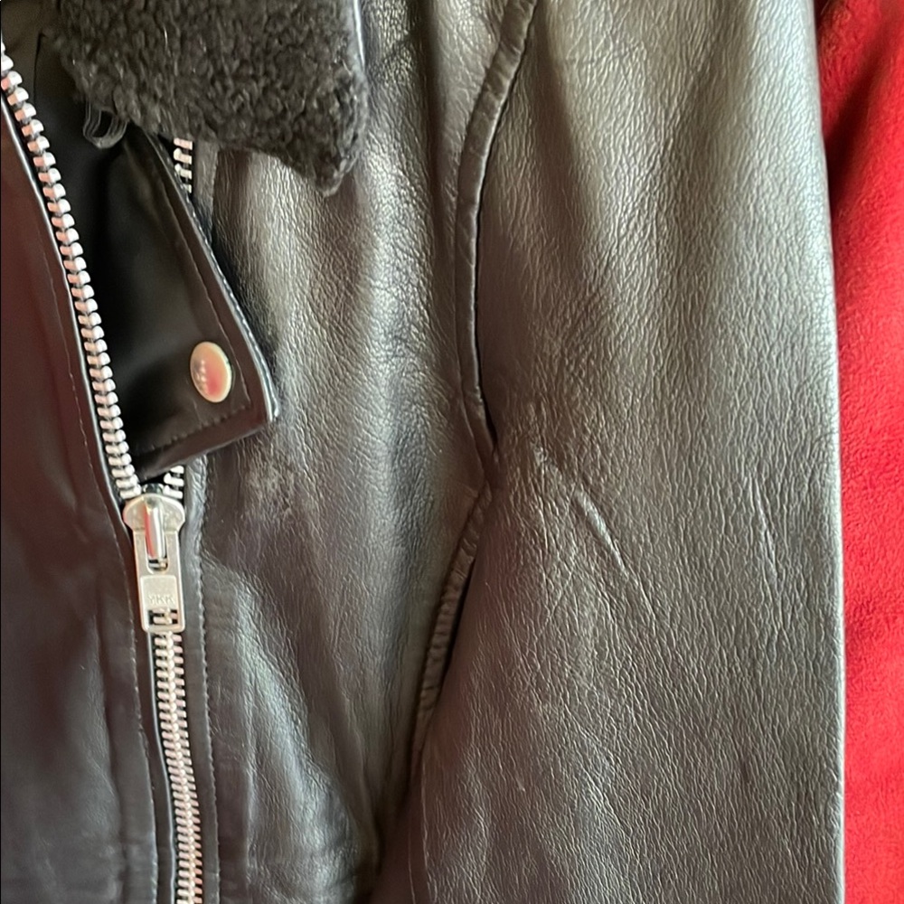 Black Leather Jacket with Shearling Collar